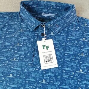 Fore Fathers Polo Shirt Mens XL Blue Construction Graphic Print Forged Fabrics